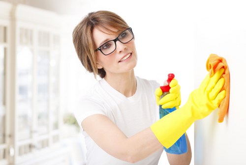 Residential and commercial window cleaning in Canary Wharf with modern high-rise buildings