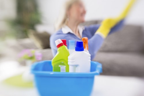 Detailed cleaning of kitchen surfaces in a Canary Wharf property