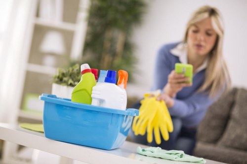 Local cleaning team working in a Canary Wharf tower block with access considerations